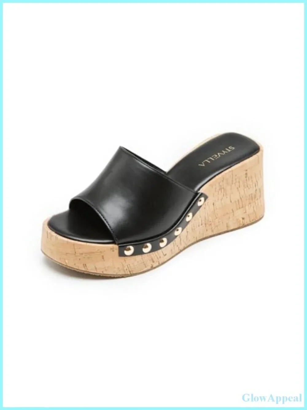 Womens Faux Leather Platform Wedge Sandals Studded Slip On Slides